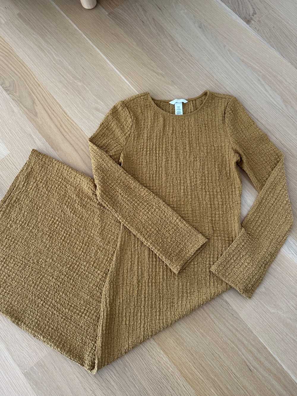 H&M Mustard Textured Crew Neck Dress